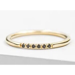 NEW Women's Dainty 14k Gold Plated S925 Black Melee Diamond Ring Size 6